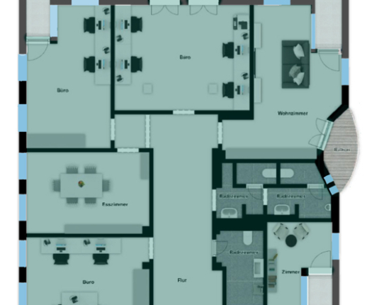 Traumhaftes Penthouse-Büro mit Terrassen