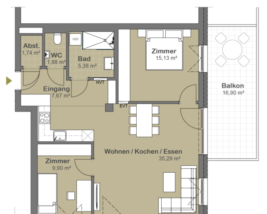 3-Zimmer-Neubauwohnung mit 16 m² Balkon
