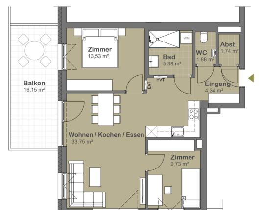 Helle 3- Zimmer-Neubauwohnung mit riesigem Westbalkon