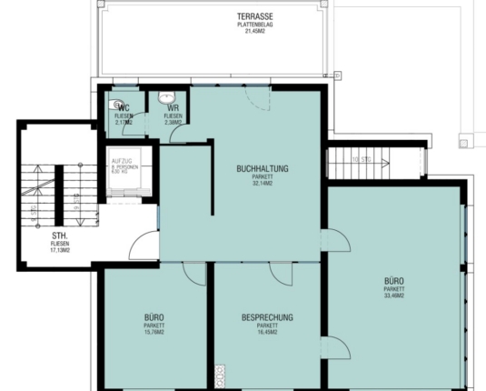 Modern ausgestattetes Büro mit Terrasse