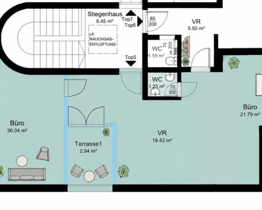 Bürofläche im Dachgeschoss mit 2 Terrassen